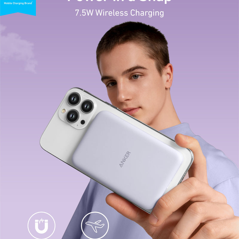 Anker 621 MagGo Magnetic Battery in Interstellar Gray with charging port and magnetic attachment for smartphones.