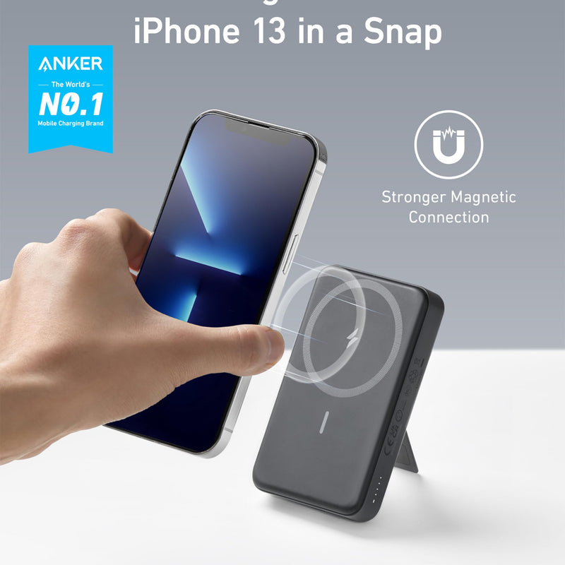Anker 633 Magnetic Battery in interstellar gray, compact charging device with magnetic connector for compatible smartphones.