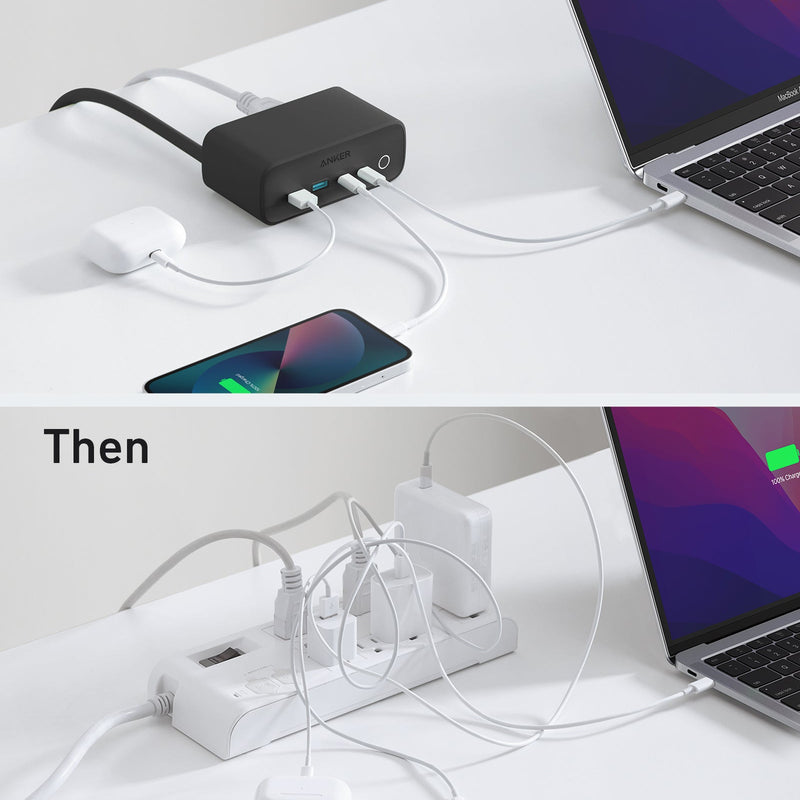 Anker 525 charging station in phantom black with multiple USB ports for efficient device charging.