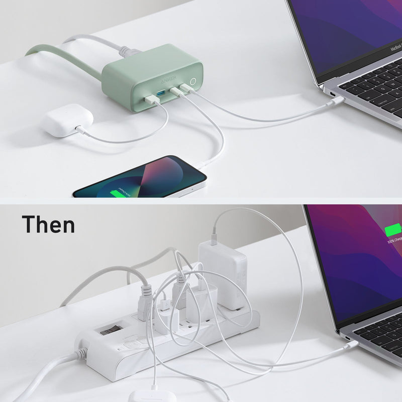 Black Anker 525 charging station with multiple ports designed for efficient device charging and organization.