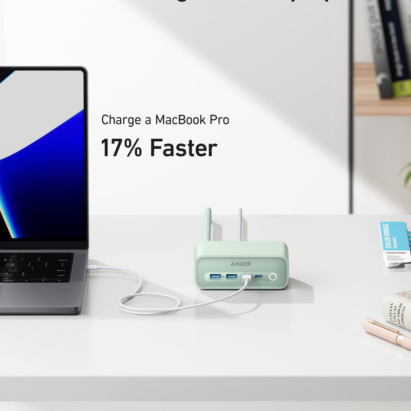 Anker 525 charging station in phantom black, designed for multiple device charging with sleek, compact design.