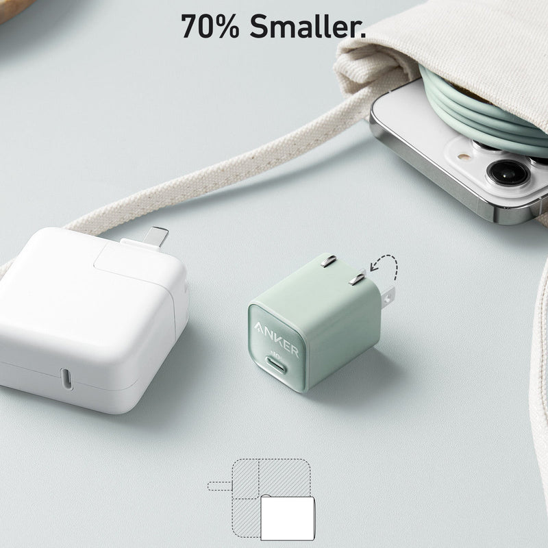 Anker Nano Charger 30W in black, compact power adapter for fast charging smartphones and devices.