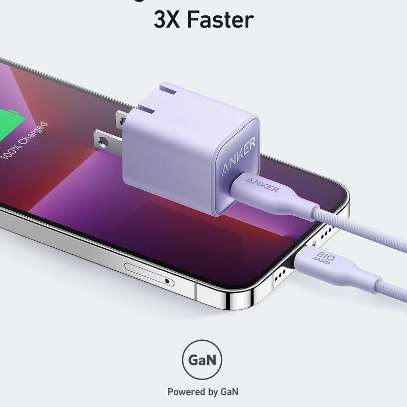Anker Nano 30W charger in phantom black, compact and portable charging device for smartphones and tablets.