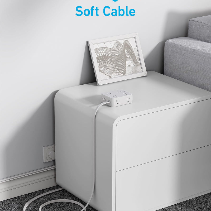 White Anker 341 USB charging power strip with multiple USB ports and 5-foot cord for convenient device charging.