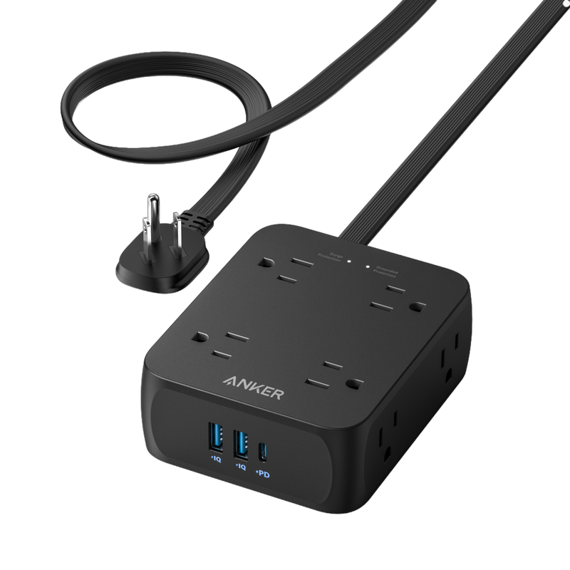 Anker 341 USB power strip in white with multiple USB charging ports and a 5-foot cord for convenient device charging.