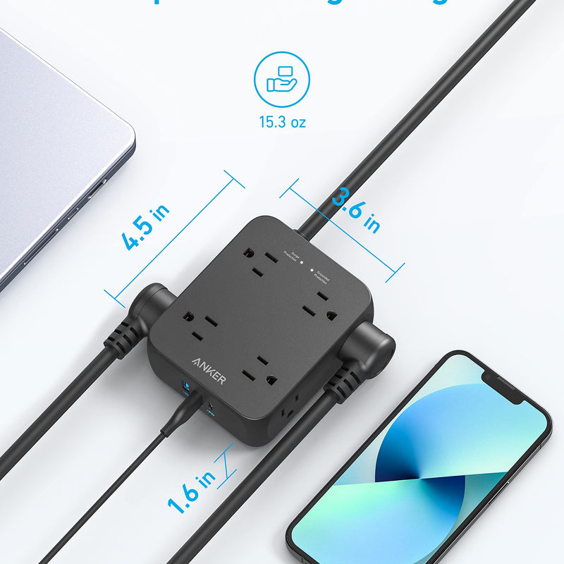 Anker 341 USB Power Strip in white with 5-foot cord, designed for charging multiple devices with multiple USB ports.