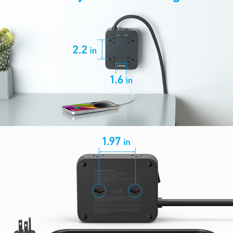 White Anker 341 USB power strip with 5ft cord, designed for charging only, featuring multiple USB ports for convenient device charging.