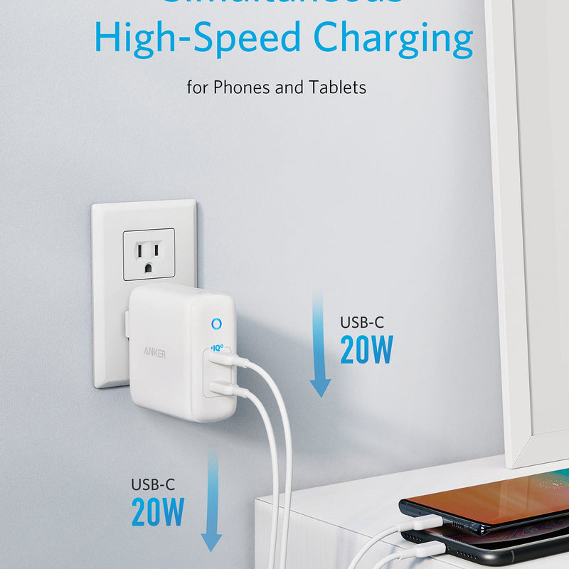White Anker 324 Charger, 40W charging device with compact design, suitable for fast charging smartphones and tablets.