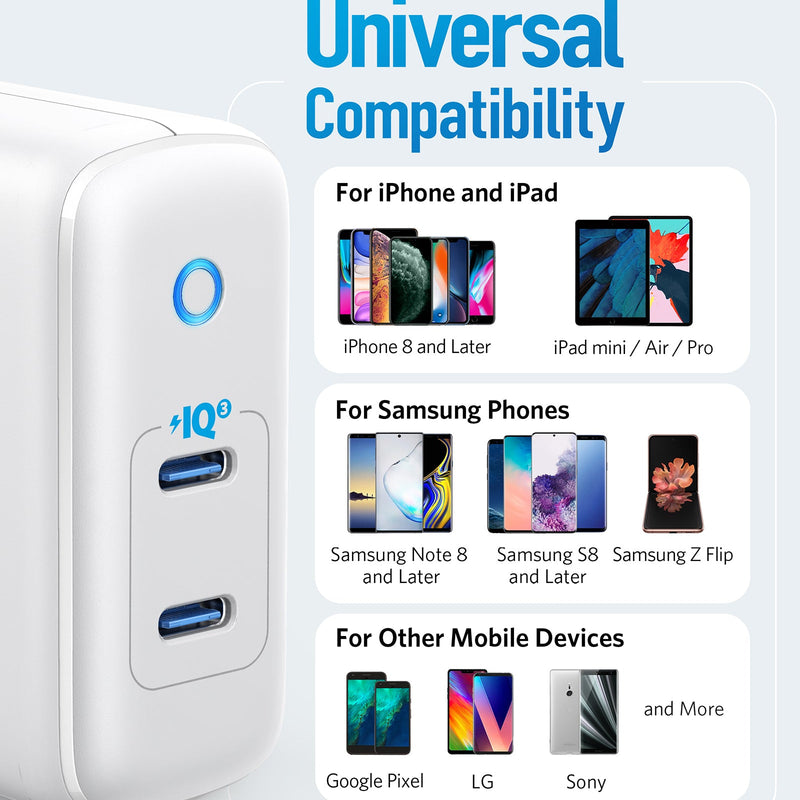 White Anker 324 Charger, 40W charging device with compact design for fast, reliable power delivery.