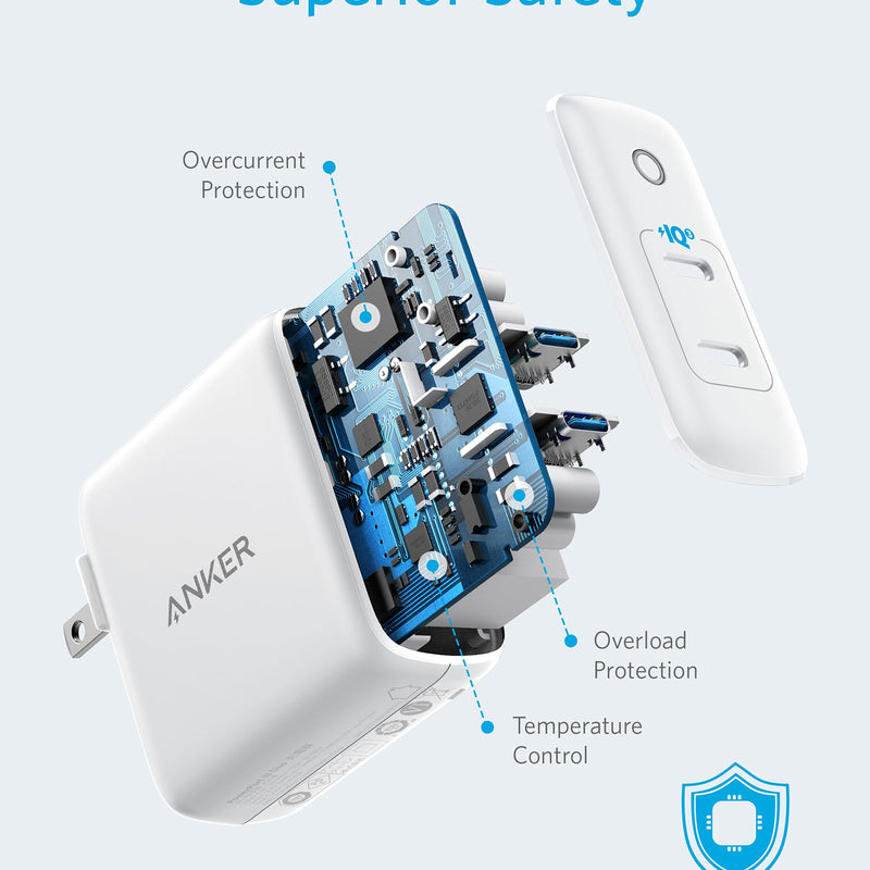 White Anker 324 Charger, 40W charging device, compact design with power port for fast charging.