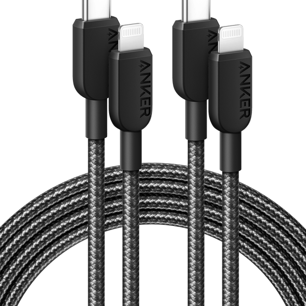 Anker 310 USB-C to Lightning cable, 6 ft, 2-pack, black, durable charging and syncing cables for Apple devices