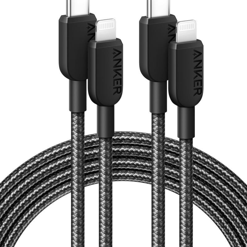 Anker 310 USB-C to Lightning cable, 6 ft, 2-pack, black, durable charging and syncing cables for Apple devices