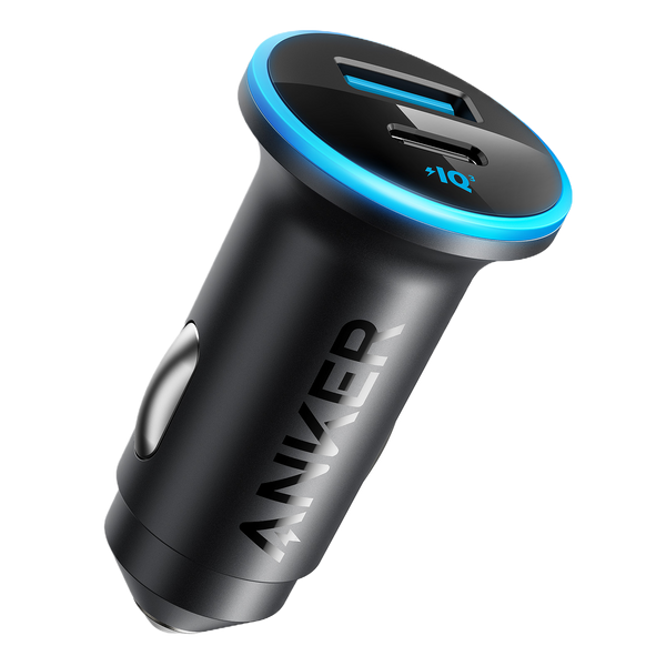 Anker 323 Car Charger with 52.5W power output, compact design, and dual USB ports for fast device charging in a vehicle.