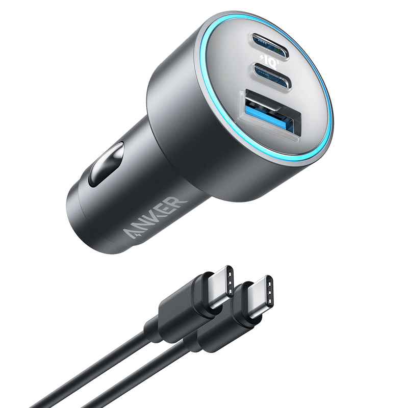 Anker 535 Car Charger delivering 67W power, compact design with multiple charging ports for fast vehicle device charging.