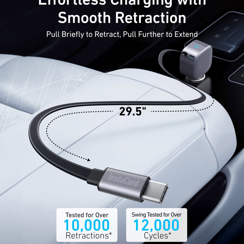 Anker Nano 75W car charger plugged into a vehicle's power outlet, compact and lightweight design for fast charging.