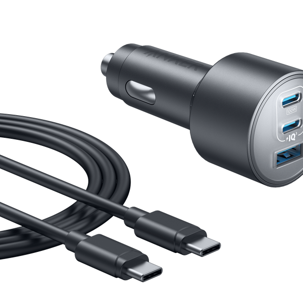 Anker Nano car charger with 3 USB ports and 167.5W power output, compact and sleek design for fast vehicle charging.