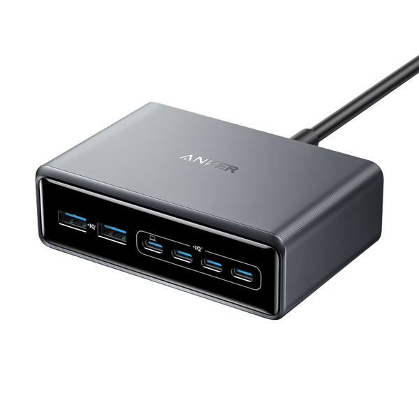 Anker Prime 200W GaN charger with six ports and compact design for fast charging multiple devices simultaneously.