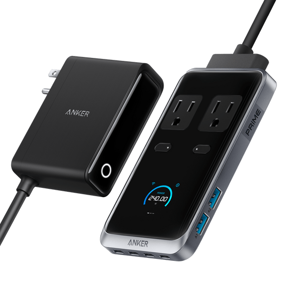Anker Prime 8-in-1 240W charging station with multiple ports for charging smartphones, tablets, and devices simultaneously.