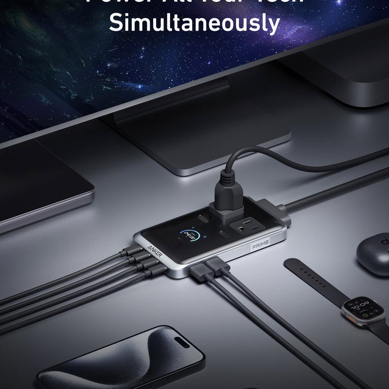 Anker Prime 8-in-1 240W charging station with multiple ports for smartphones, tablets, and accessories.