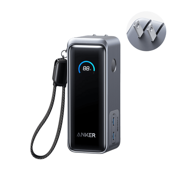 Anker Prime Power Bank 9.6K with 65W Fusion fast charging, compact portable charger for smartphones and devices.