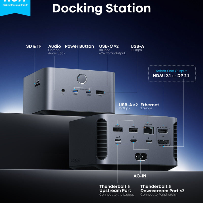 Anker Prime TB5 Docking Station with 14 ports, 8K display support, and Thunderbolt 5 connectivity for versatile device connection