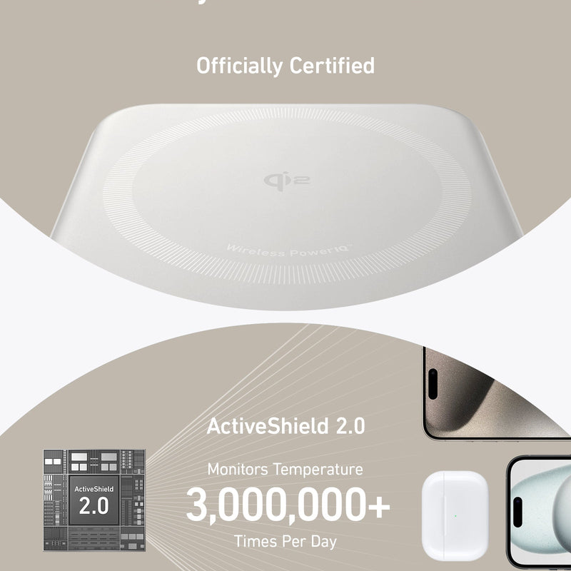 White Anker MagGo Power Bank 10K with compact design, USB-C port, and built-in MagSafe magnet for wireless charging.