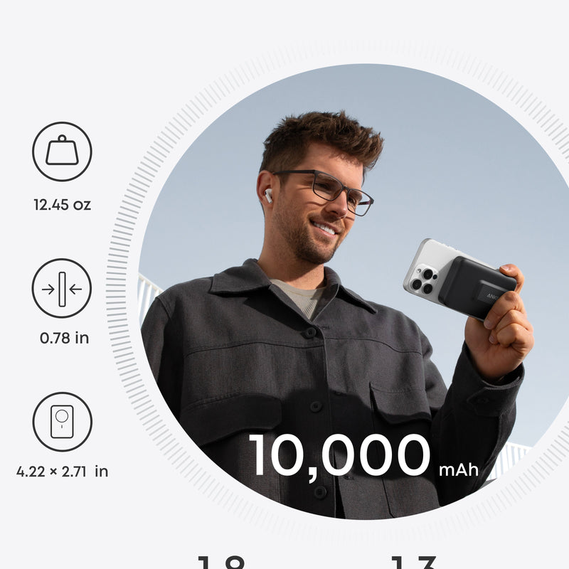 White Anker MagGo Power Bank 10K with sleek shell design, portable for charging devices on the go.