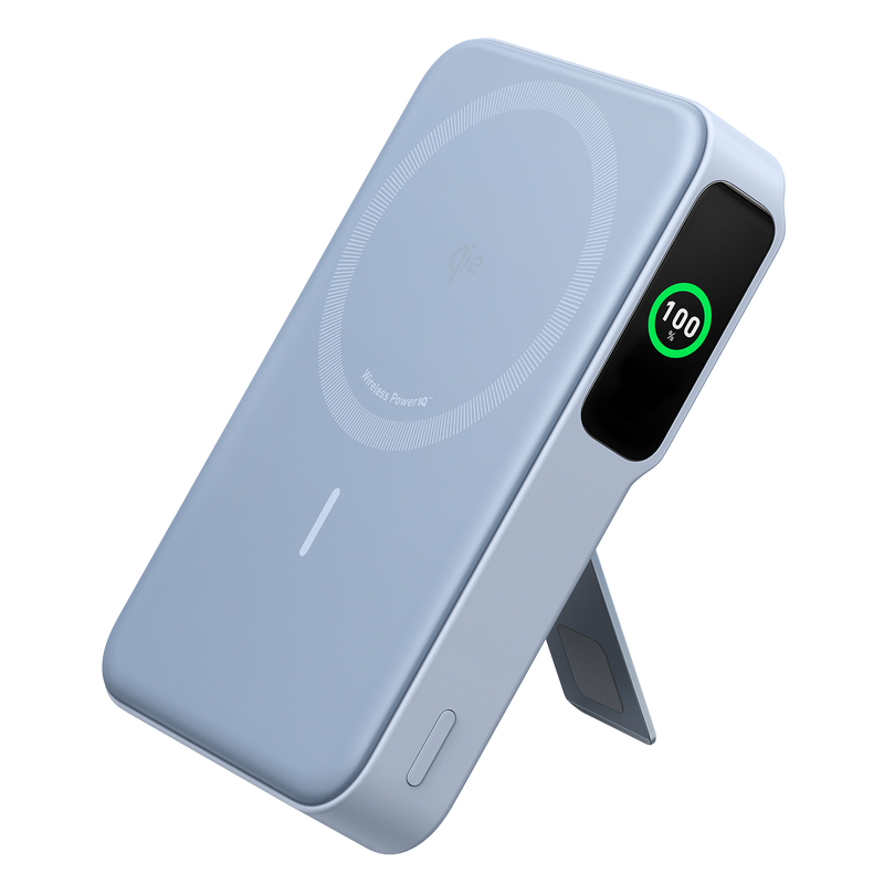 White Anker MagGo Power Bank 10K with magnetic charging pad and compact design for portable device charging.