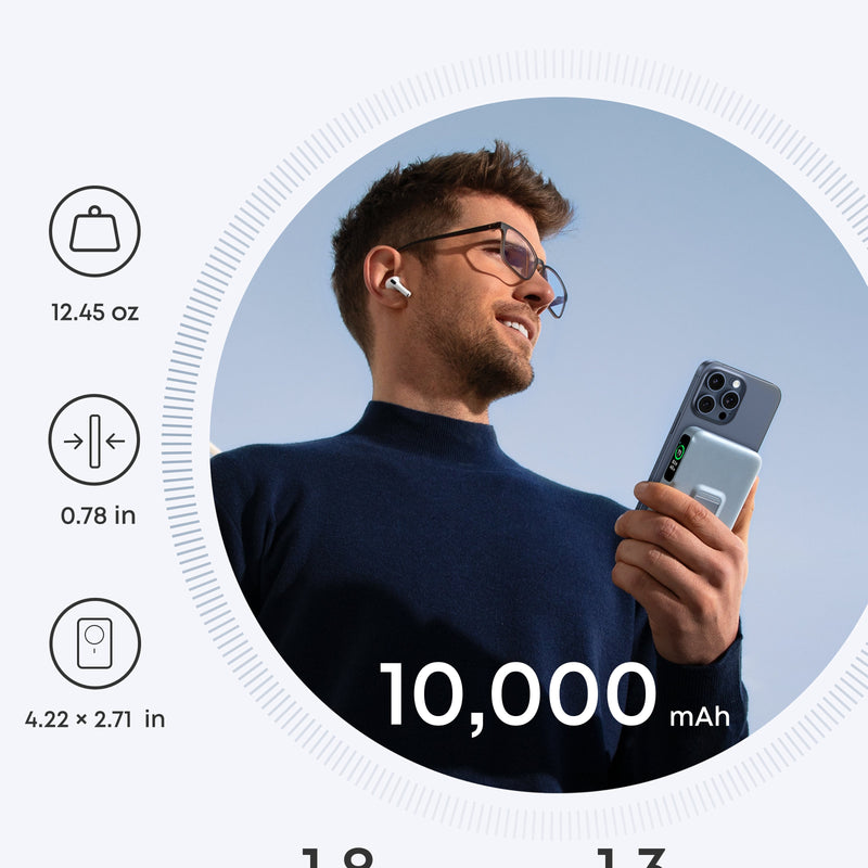 White Anker MagGo Power Bank 10K with compact design and MagSafe-compatible magnetic attachment for easy wireless charging.