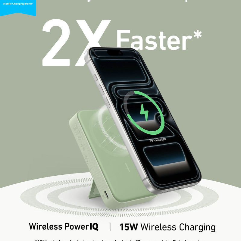 White Anker MagGo Power Bank 10K with sleek shell design, portable charger for smartphones and devices.