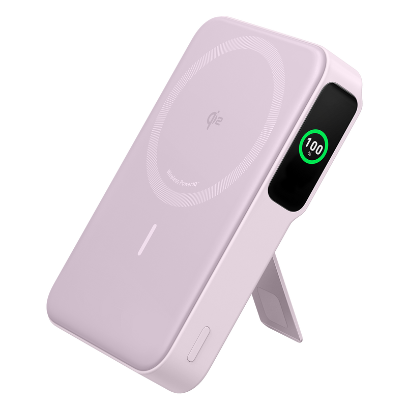 White Anker MagGo Power Bank 10K with sleek shell design, portable portable charger for smartphones and devices.