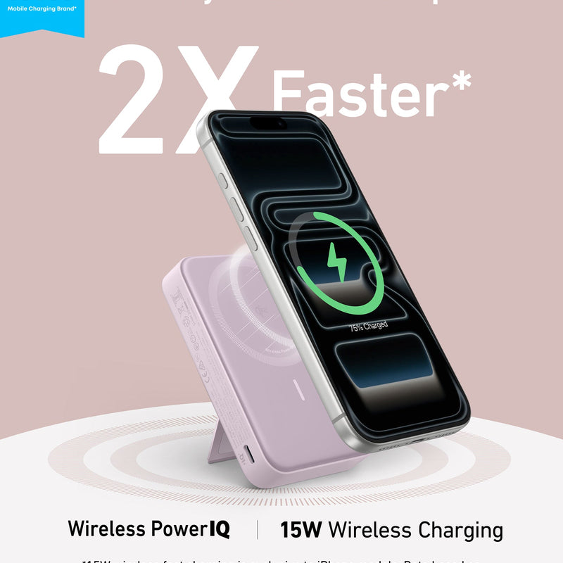 White Anker MagGo Power Bank 10K with sleek shell design and USB-C port for portable charging.