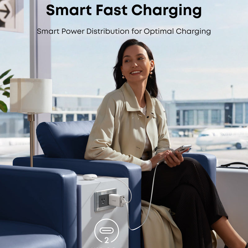 Anker Nano 35W charger with built-in retractable USB-C cable in white, compact and portable for fast device charging.