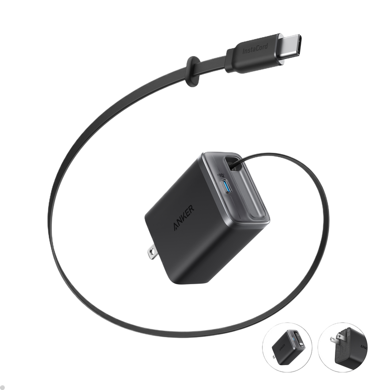Anker Nano 35W charger with built-in retractable USB-C cable, compact white power adapter for fast charging devices
