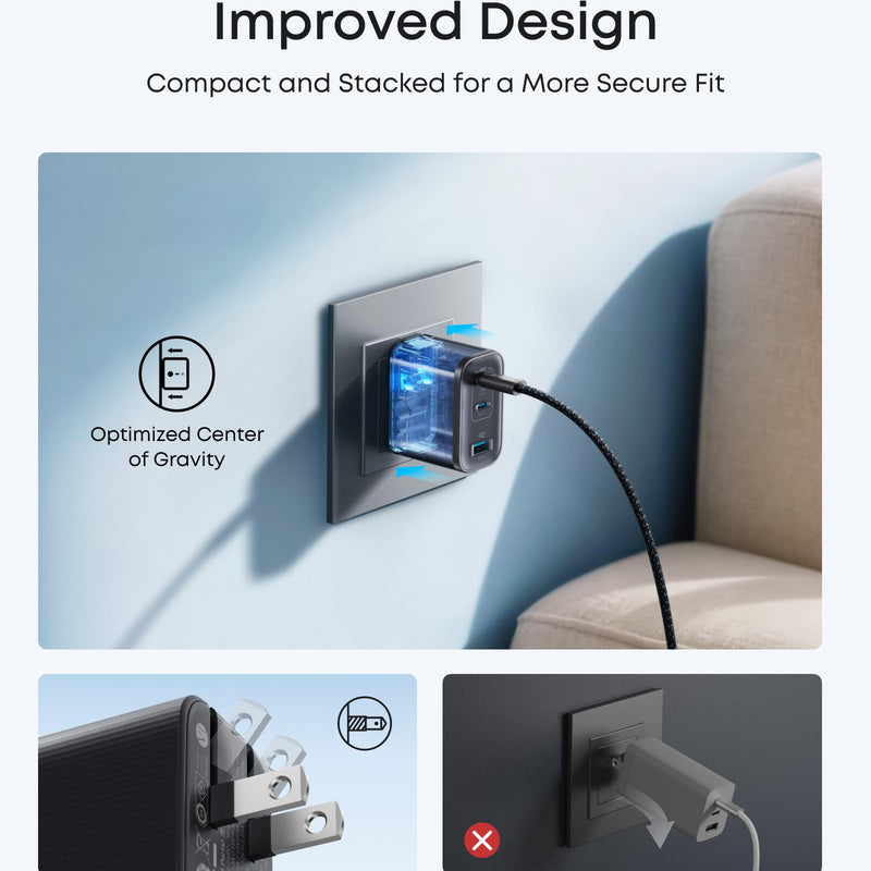 Anker Nano Charger 70W with three USB ports, compact white power adapter for fast charging multiple devices