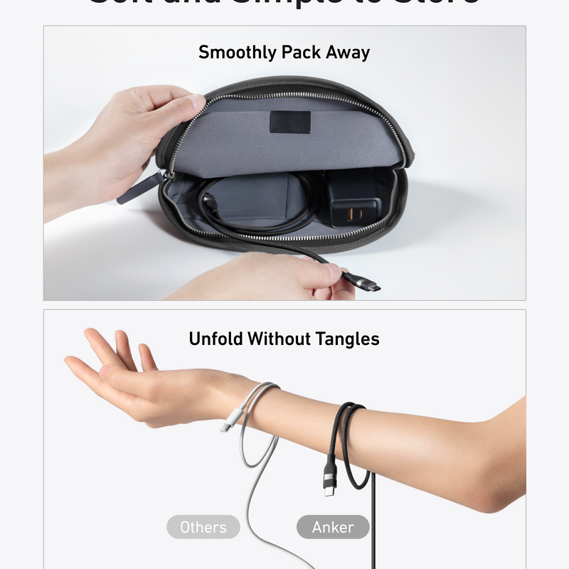 Anker 25K 165W laptop power bank in space black with built-in and retractable cables for portable charging.