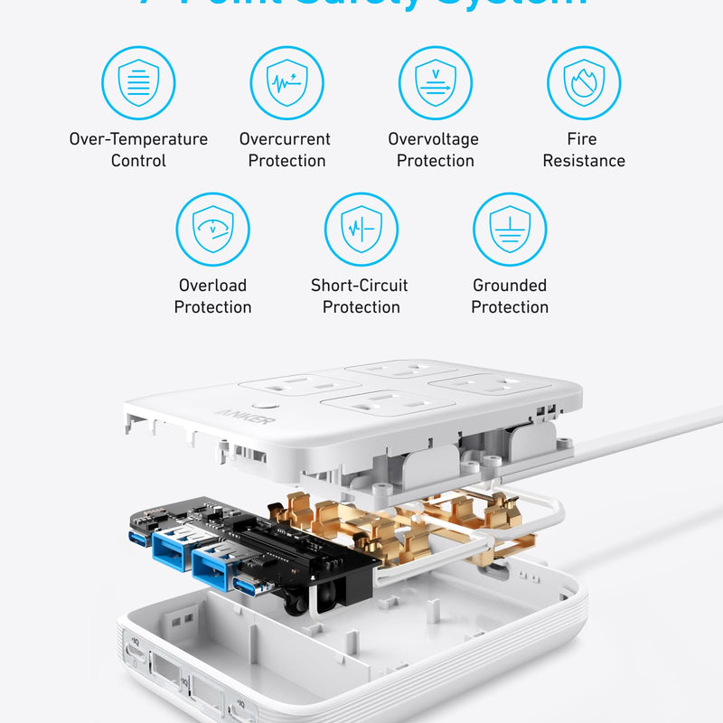 Anker 8-in-1 charging station in white with multiple ports and 20W power output for charging smartphones and devices.