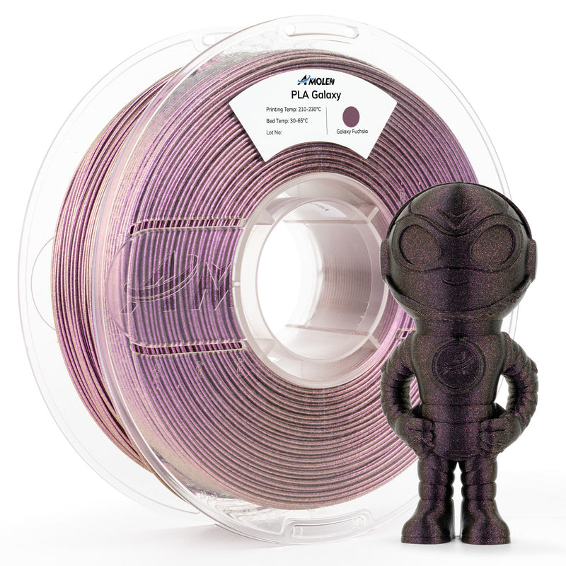 Amolen PLA Galaxy Sparkle 1.75mm 3D printing filament, shiny and colorful, 1kg spool with galaxy-inspired sparkle finish.