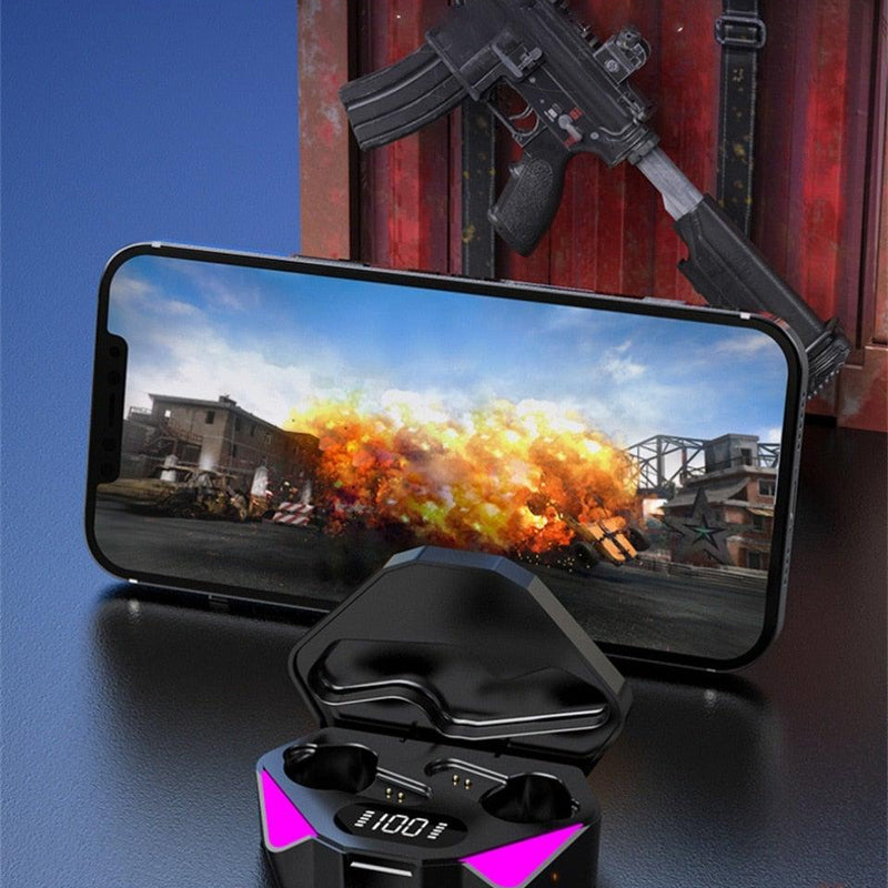 Stevvex Bluetooth gaming earbuds with mic, touch controls, low latency, stereo noise reduction, ideal for mobile gaming.