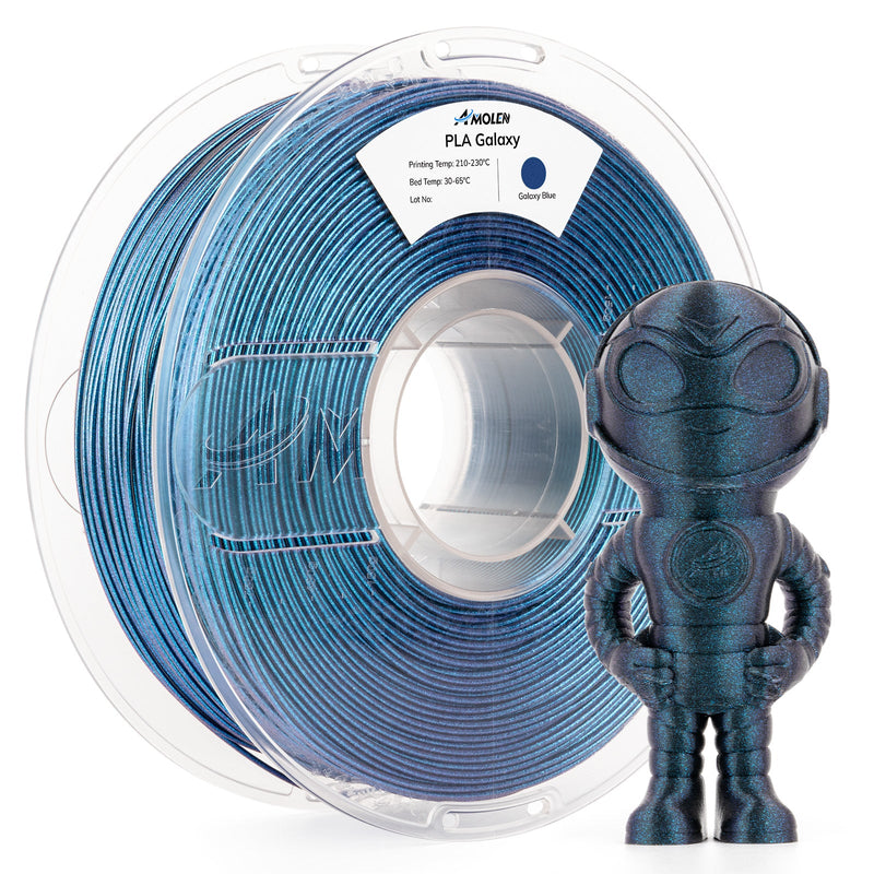 Amolen PLA Galaxy Sparkle 1.75mm 3D printing filament, shiny and sparkly, 1KG spool with colorful galaxy pattern.