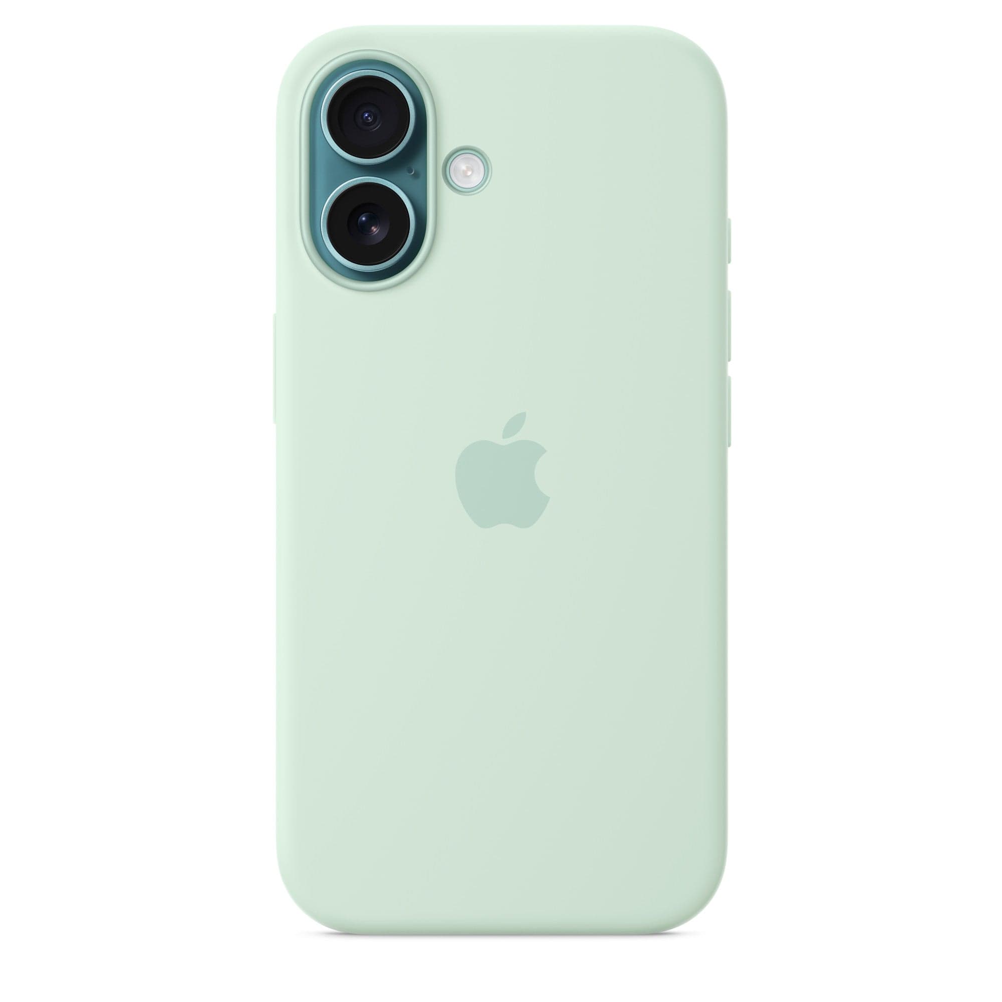 Aquamarine silicone case for iPhone 16 with MagSafe by Vogueen, showing a sleek protective cover with built-in magnetic attachment.