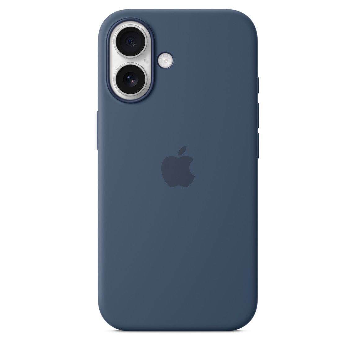 Vogueen iPhone 16 silicone case with MagSafe in denim, featuring a textured blue fabric design for durable protection.