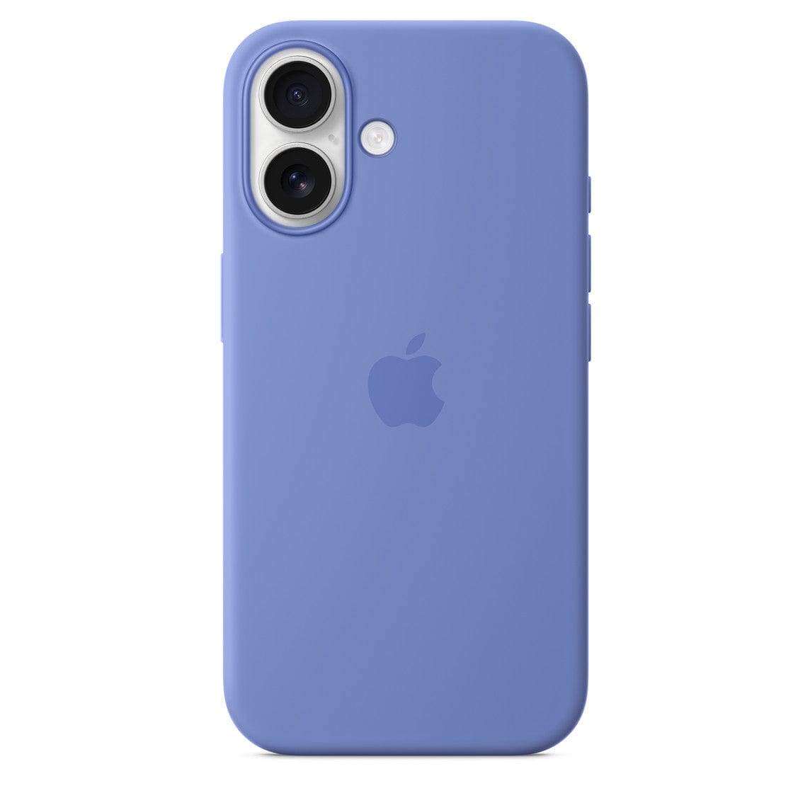 Vogueen iPhone 16 silicone case with MagSafe in periwinkle color, showing the smooth, flexible material and magnetic alignment.