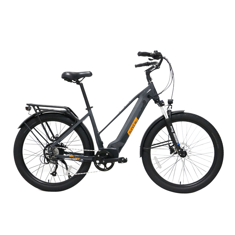 EUNORAU E-BIKE US META275 1.0 electric bicycle in gray, showing the frame and handlebars.