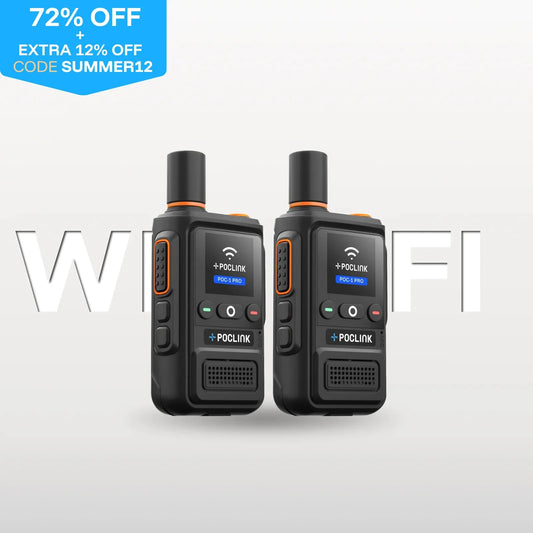 POClink POC-1 Pro 4G Wi-Fi global walkie talkie with sleek black design, portable two-way radio for worldwide communication.