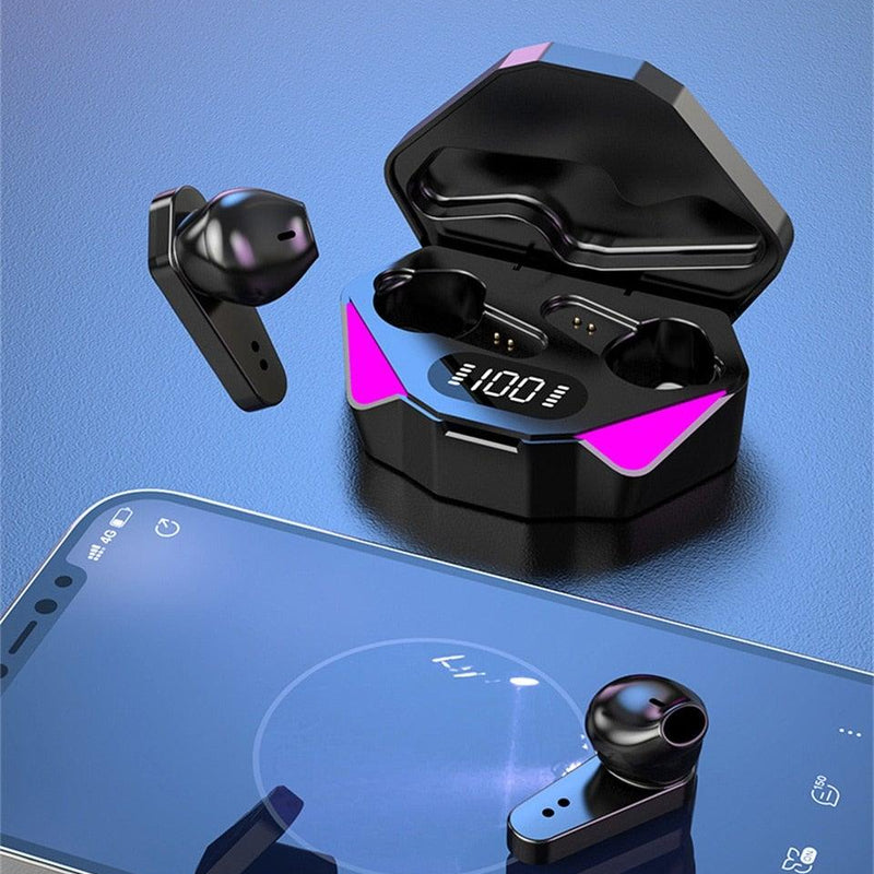 Stevvex Bluetooth gaming headset with wireless earbuds, mic, touch control, noise reduction, and low latency for mobile gaming.