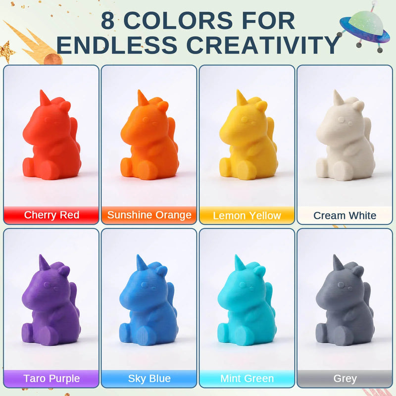 SainSmart Planet Explorer 8-color 1.75mm PLA filament bundle with 250g mini spools, high-speed, accurate, easy-to-print for FDM 3D printers.