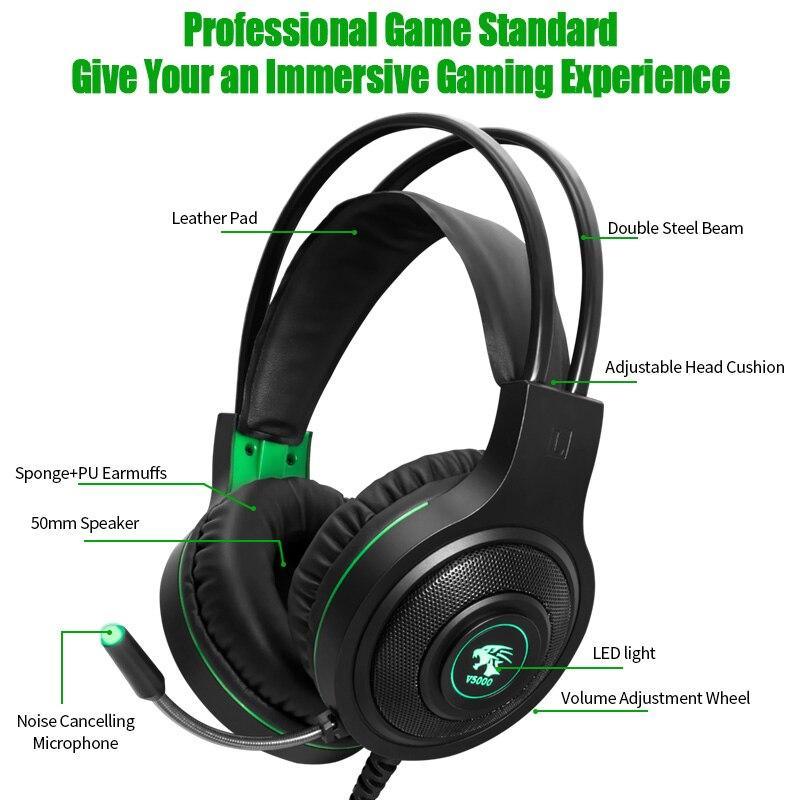 Stevvex Modern LED gaming headphones with microphone, wired USB and 3.5mm plug, designed for gaming and computer use.
