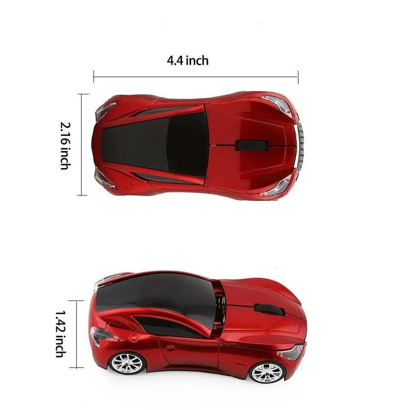 Red Stevvex Sport Car Shape Wireless Mouse with 2.4G connectivity and 1600 DPI optical sensor for gaming and computer use.