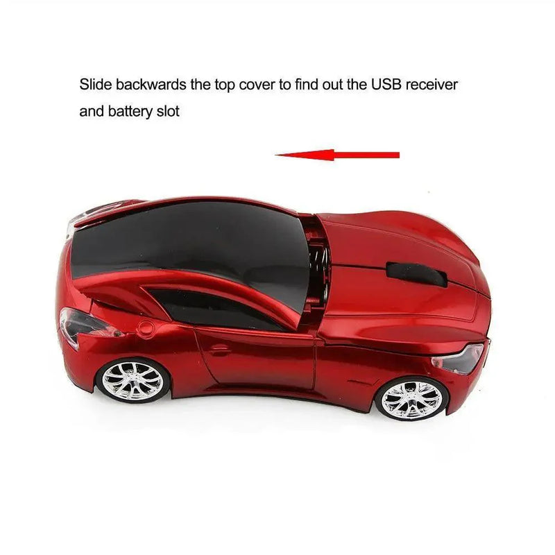 Red Stevvex Sport Car Shape Wireless Mouse with 2.4G optical connection, 1600DPI, ideal for gaming on computers and laptops.